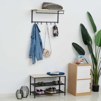 HOMCOM® 2-in-1 Garderobenset mit Sitzbank Wandgarderobe für Eingangsbereich 6 Haken