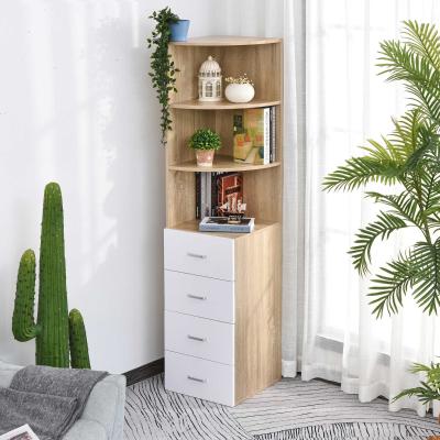 HOMCOM Bücherregal Ecke, Standregal , Wohnzimmerregal, Eckbücherregal, Spanplatte, Natur+Weiß, 40 × 40 × 170 cm