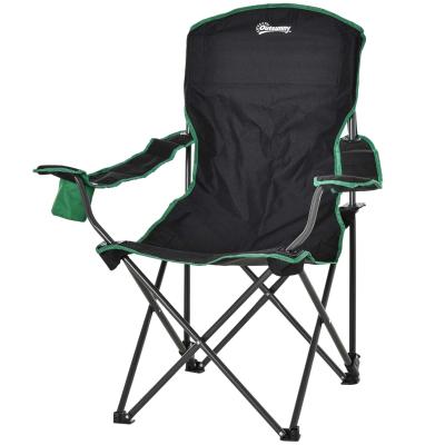 Outsunny Campingstuhl Klappstuhl Anglerstuhl Höhenverstellbar mit Getränkehalter faltbar inkl Tragetasche Regiestuhl bis 136 kg belastbar Schwarz+Grün 75,5 x 88 x 101-104 cm