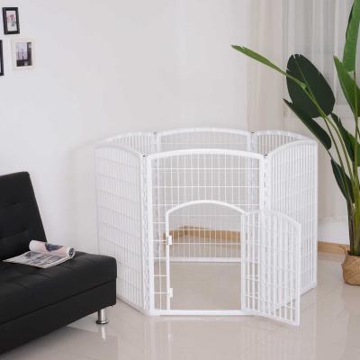 PawHut® Welpengitter Freilaufgehege Laufstall für Haustiere mit Tür 6 Teile sechseckig PP-Kunststoff rostfrei Weiß Ø135 x H95 cm