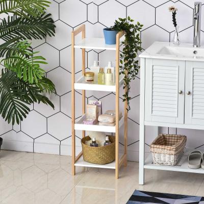 HOMCOM® Badregal Standregal Lagerregal Küchenregal Haushaltsregal 4 Ablagen Bambus + MDF 32 x 30 x 100 cm