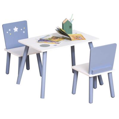 HOMCOM 3-tlg. Kindersitzgruppe mit Kindertisch Kinderstuhl Kindermöbel aus Holz Sitzgruppe Kinder für Kleinkind Mädchen Junge Holz Blau+Weiß 60 x 40 x 43 cm