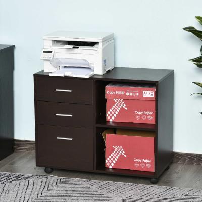HOMCOM® Aktenschrank Rollen 3 Schubladen 2 Ablagen 80 x 40 x 65 cm Braun