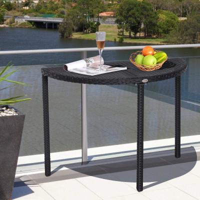 Outsunny Balkontisch Garten Beistelltisch Tisch Gartenmöbel halbrund Polyrattan + Metall Schwarz 100 x 50 x 74 cm
