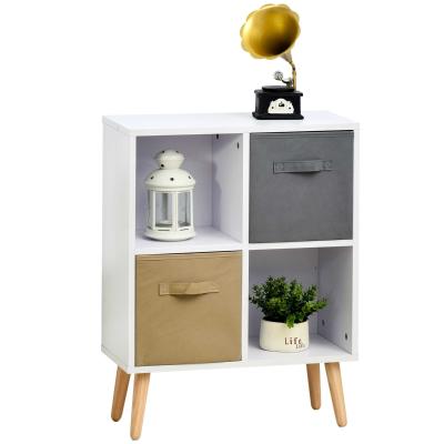 HOMCOM Bücherregal Standregal Kommode Küchenschrank Würfelregal mit offene Ablagefächer und Stoffschubladen,Weiß+Braun+Grau, Spanplatte, 54,5 x 24 x 69,5 cm