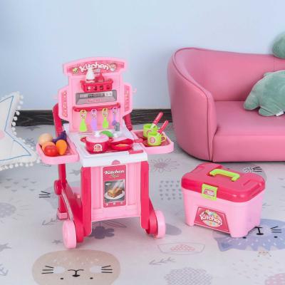 HOMCOM® Kinderküche mit 42-Zubehör Spielküche Spielzeugküche Kunststoff Weiß+Rosa