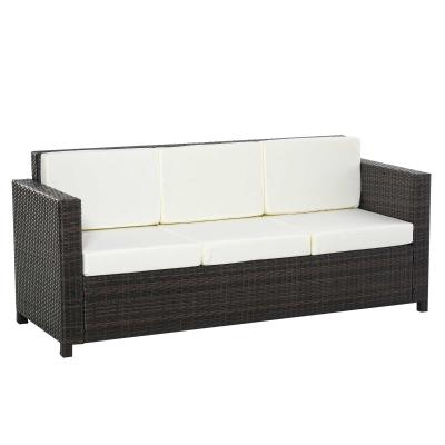 Outsunny® Poly-Rattan Sofa mit Kissen 3-Sitzer Garten Loungesofa Metall Polyester Braun
