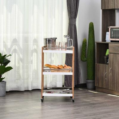 HOMCOM® Servierwagen auf Rollen Küchenwagen Rollwagen Kiefer Weiß