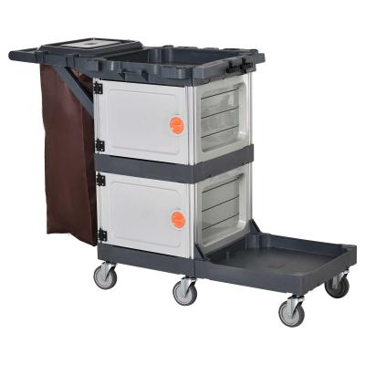 HOMCOM® Putzwagen Reinigungswagen Wischwagen Systemwagen mit 4 Gummirollen Grau+Braun