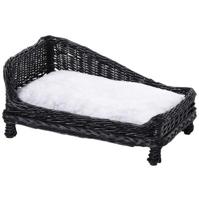 PawHut® Hundesofa mit Kissen Erhöhtes Katzensofa Katzenbett Haustier Weiden Schwarz