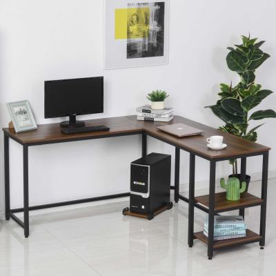 HOMCOM Computertisch, L-förmiger Eckschreibtisch, Schreibtisch, Bürotisch, MDF+Stahl, Walnussfarbe+Schwarz, 150 x 150 x 76 cm