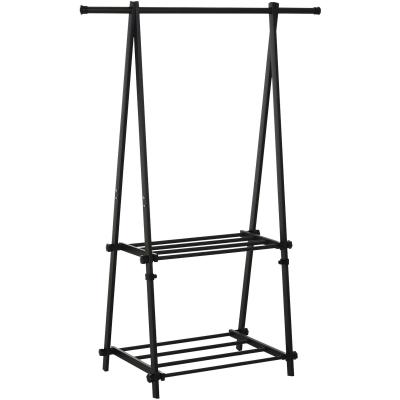 HOMCOM® Kleiderständer mit Schuhablage Kleiderstange Garderobenständer Stahl Schwarz