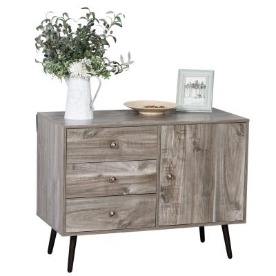 HOMCOM Sideboard Kommode Beistellschrank Bücherschrank Standschrank mit Tür und 3 Schubladen, Kiefer, Graue Holzmaserung, 102 x 50 x 76,5 cm