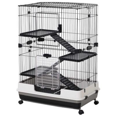 PawHut® Kleintierkäfig Kaninchenstall 4 Räder Käfig 3 Öffnungen 2 Plattformen Metall Schwarz
