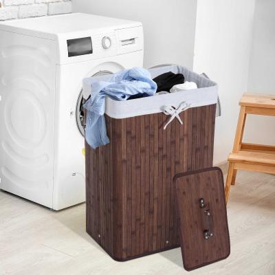 HOMCOM Wäschekorb, Wäschebox, Wäschesammler mit Deckel, Segeltuchsack, waschbarem Wäschesack, mit Griffen, Bambus , faltbar, 72L, Dunkelbraun, 40 x 30 x 60 cm