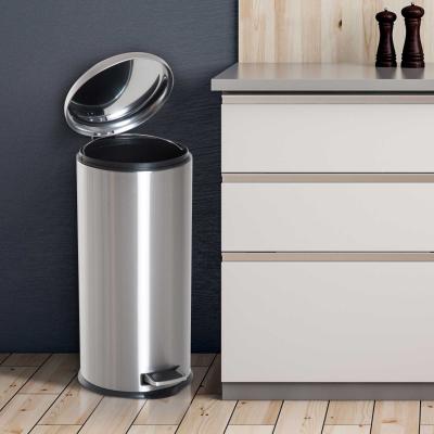 HOMCOM® Treteimer mit Inneneimer Pedal-Mülleimer Klappdeckel Abfallsammler Edelstahl Silber 30L