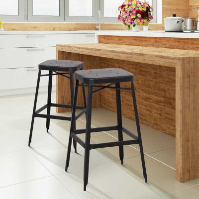 HOMCOM® 2er-Set Barhocker Bistrostuhl Küchenhocker Metallhocker mit Antirutschpads stapelbar Schwarz 44,5x44,5x75cm
