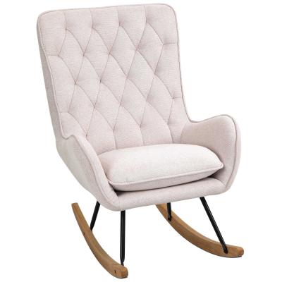 HOMCOM® Schwingsessel Schaukelstuhl Relaxstuhl Schaukelsessel Leinen Stahl Cremeweiß