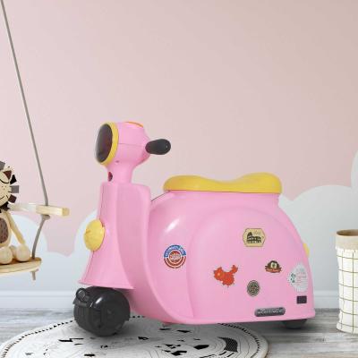 HOMCOM® Kinderkoffer Motorrad Kindergepäck Handgepäck mit Gurt zum Sitzen Räder Rosa