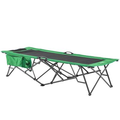 Outsunny Campingbett Feldbett Klappbett klappbar mit Seitentasche Getränkehalter bis 136 kg belastbar Stahl Oxford Grün+Schwarz 200 x 73 x 49 cm