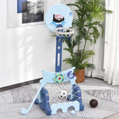 HOMCOM Basketballständer Set 4-in-1 Kinder Basketballkorb Sportaktivitätscenter Fußball- /Golfspiel für 3-6 Jahre Kinder höhenverstellbar Blau 58 x 56 x 154 cm