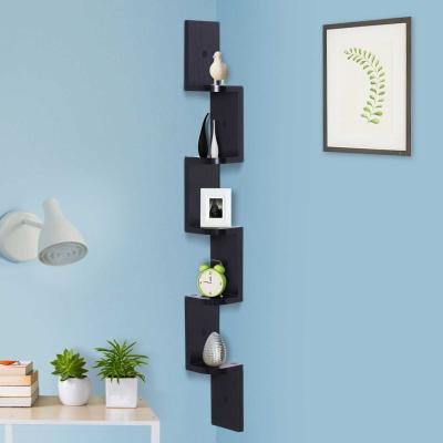 HOMCOM Wandregal Hängeregal Eckregal Zickzackregal Bücherregal Regal Schwarz 12 x 12 x 120 cm