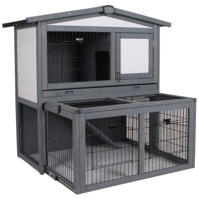 PawHut® Kaninchenhaus Kaninchenstall Stall mit Rampe für Hasen mit Freilauf Holz