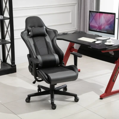 Vinsetto ergonomische bureaustoel, gaming stoel, draaistoel, kunstleer, schuimstof, MDF, zwart, 67,5 x 56 x 126-136 cm bureaustoel stoel kunstleer schuimstof MDF zwart | Aosom.de