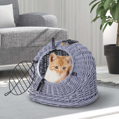 PawHut® Domek dla Kota Łóżko Koszyk z Poduszką Transporter Wiklina Szary