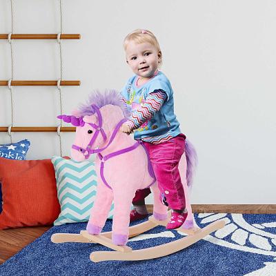 HOMCOM® FOTEL BUJANY KOŃ NA BIEGUNACH ODGŁOS RŻENIA UCHWYTY plusz 68 X 28 X 60 cm