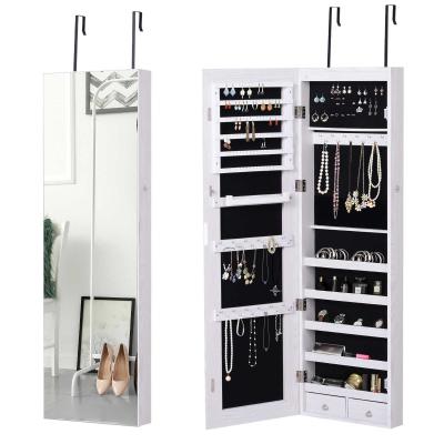 Szafka na biżuterię Szafka z lustrem Szafka ścienna z LED mocowanie do ściany/drzwi MDF biały 37 x 120 x 10 cm HOMCOM