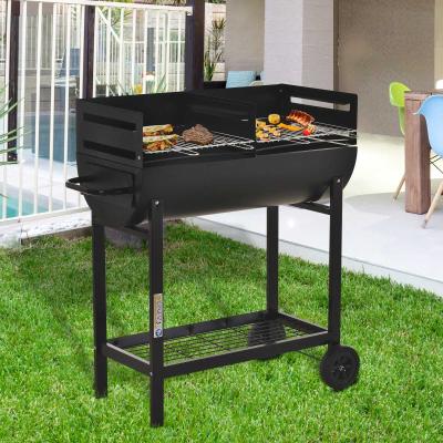 Outsunny® Grill Ogrodowy Stojący na Kółkach Ochrona Przeciwwiatrowa 2 x Ruszty Regulacja Wysokości