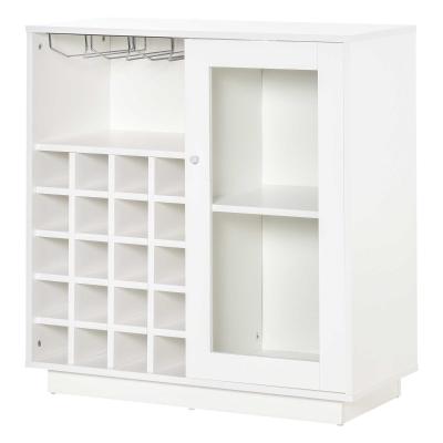 HOMCOM Weinschrank mit Gläserhalterung 20-Flaschen-Weinregal mit 3 Haken Flaschenständer mit Glastür Anti-Kipp-Design Spanplatte Hartholz Weiß 80 x 36 x 85 cm