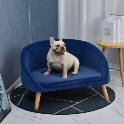 Sofa dla psa z miękkim obiciem sofa da zwierząt domowych z drewnianymi nogami legowisko dla psa sofa dla kota