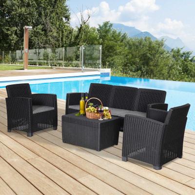 Outsunny® 4-częściowy Zestaw Mebli Ogrodowych Fotele Sofa Poduszki Stolik ze Schowkiem