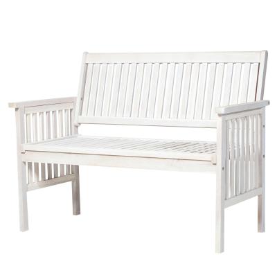 Outsunny® ŁAWKA OGRODOWA DREWNIANA Z PODŁOKIETNIKAMI STYL DWORKOWY 2-osobowa drewno akacjowe biała 117 x 63 x 90 cm