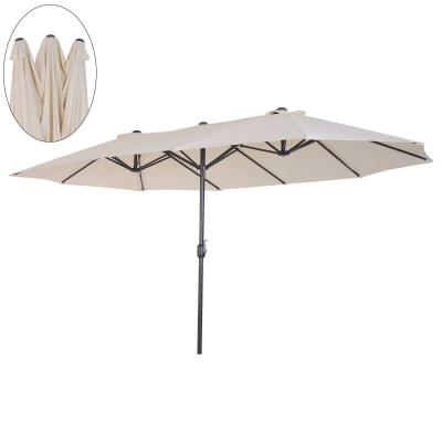 Parasol przeciwsłoneczny ogrodowy z korbką ręczną owalny metal + poliester kremowo-biały 460 x 270 x 240 cm Outsunny