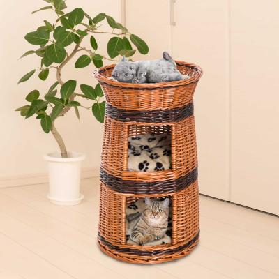 PawHut® KOSZ BUDKA DLA KOTA 3-POZIOMOWA 3 PODUSZKI brązowy