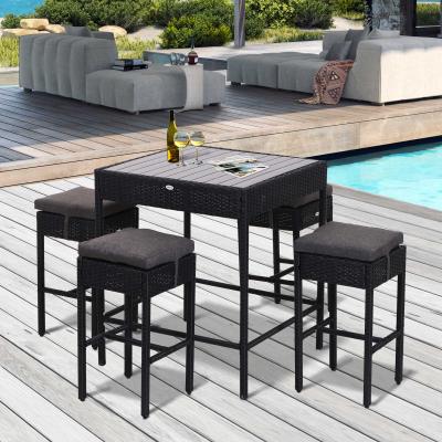HOMCOM® 5-CZĘŚCIOWY ZESTAW DO JADALNI STÓŁ BISTRO BAR OGRÓD metal + polirattan STÓŁ + 4 STOŁKI