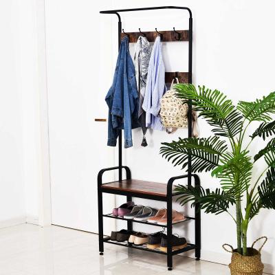 HOMCOM® WIESZAK STOJAK NA UBRANIA SZAFA SZAFKA NA BUTY ŁAWKA 8 HAKÓW czarny 72 x 34 x 185 cm