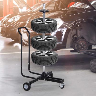 HOMCOM® STOJAK NA OPONY NA KÓŁKACH WÓZEK NA FELGI 4 OPONY czarny 240 mm