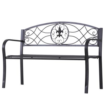 Ławka ogrodowa metalowa z podłokietnikami styl dworkowy 2-osobowa metal czarna 128 x 50 x 91 cm Outsunny