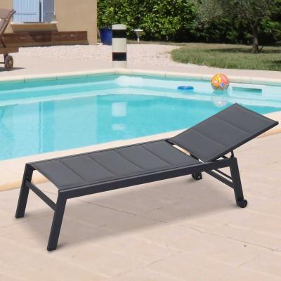 Leżak ogrodowy leżak Relax Lounger 5-Step Backrest Meble ogrodowe Alu Czarny Outsunny®