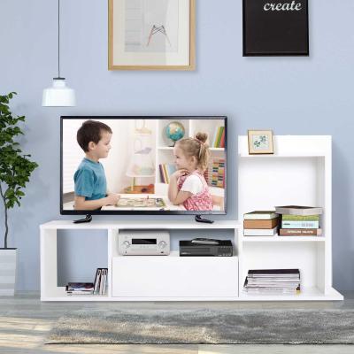 HOMCOM® STOLIK RTV SZAFKA STOJAK LOWBOARD SZUFLADA 4 PÓŁKI płyta wiórowa biały 120 x 30 x 67 cm