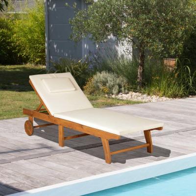 Outsunny® Leżak Ogrodowy Plażowy Składany z Regulacją Drewno Akacji Naturalny D197 x S72 x W(34–84) cm
