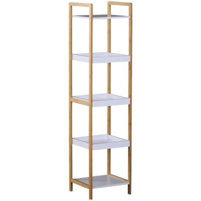 HOMCOM® REGAŁ STOJĄCY ŁAZIENKOWY MAGAZYNOWY KUCHENNY 5 PÓŁEK bambus + płyta MDF 32 x 30 x 130 cm
