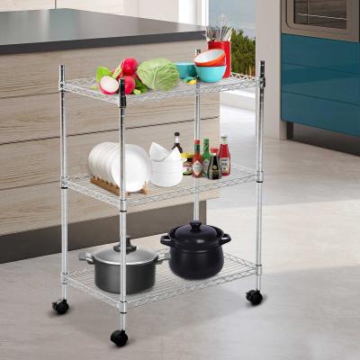 HOMCOM® WÓZEK BAROWY KUCHENNY NA KÓŁKACH Z 3 PÓŁKAMI srebrny