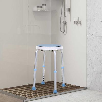 HOMCOM® Taboret Prysznicowy Kąpielowy Obrotowy Antypoślizgowy Regulacja Wysokości Aluminium Niebieski