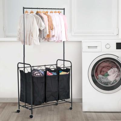 HOMCOM® STOJAK NA BIELIZNĘ 3 POJEMNIKI DO SORTOWANIA KÓŁKA czarny