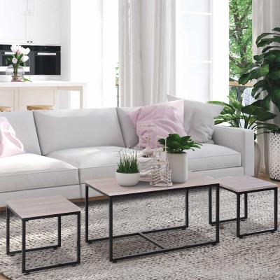 HOMCOM® 3-CZĘŚCIOWY ZESTAW STOLIKÓW KAWOWYCH METALOWA PODSTAWA MDF naturalny 90 x 45 x 50 CM/40 x 40 x 40 CM